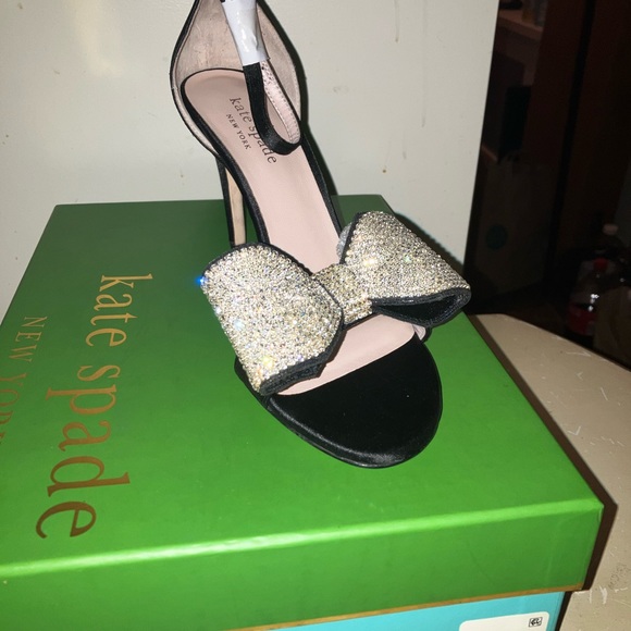Kate Spade size 8.5 shoe . Black Satin Rhinestone bow. Excellent condition. - Picture 2 of 3